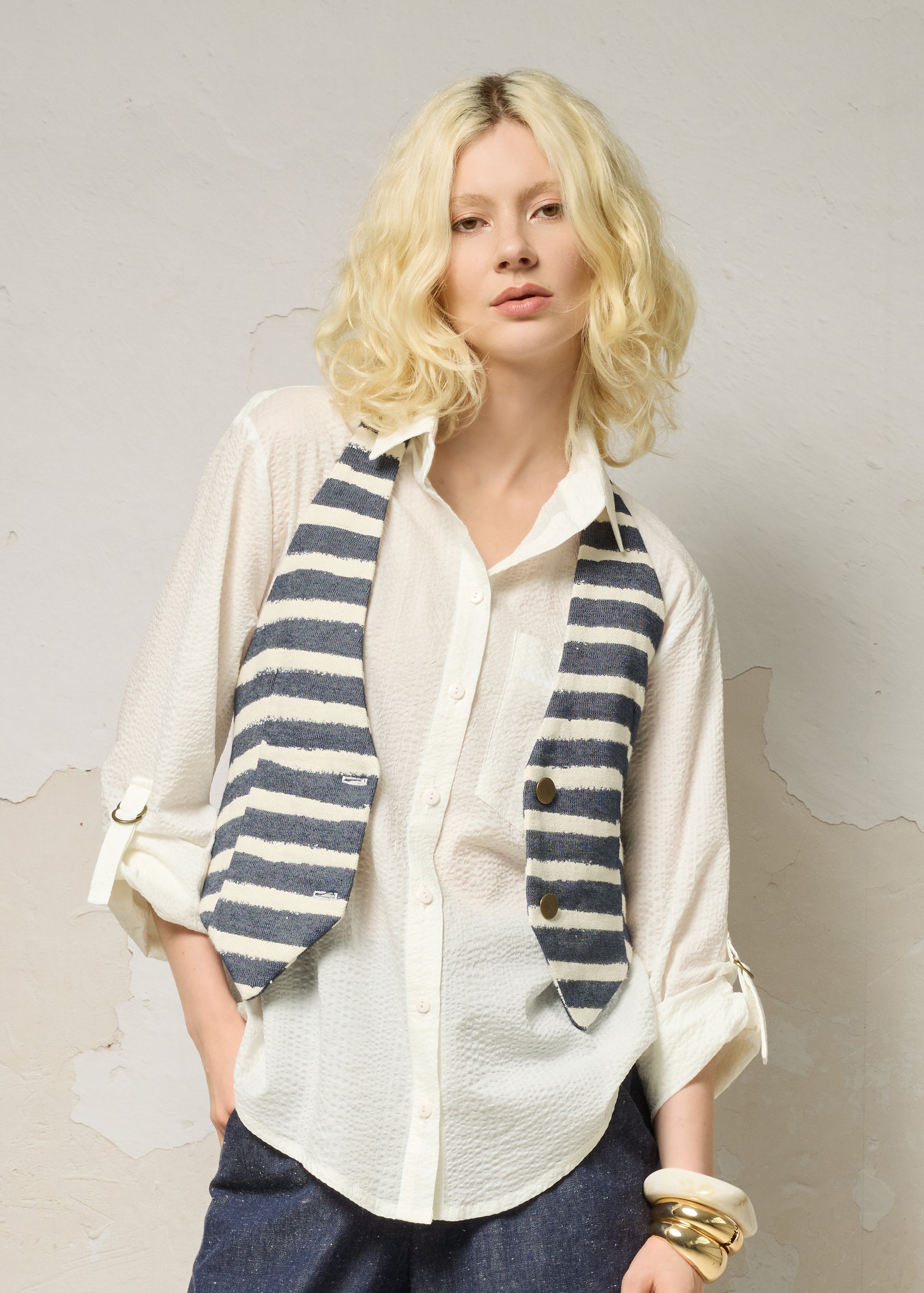 THÉA Vest - Striped Denim