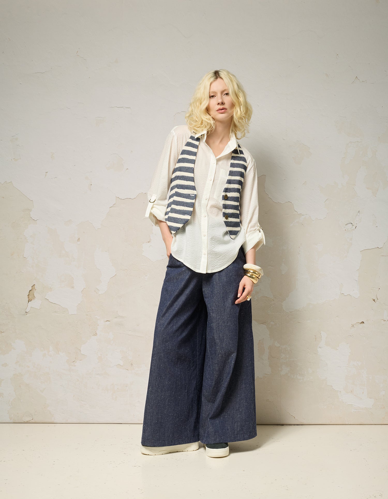 THÉA Vest - Striped Denim