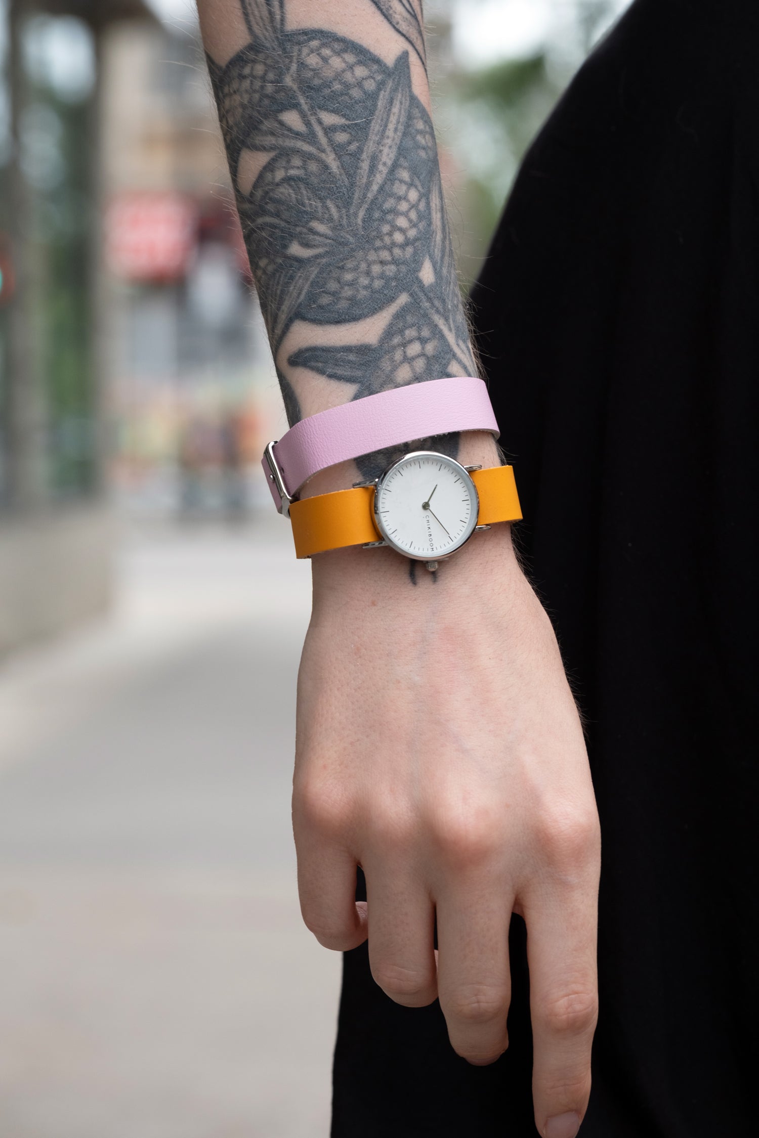 chikiboom-accessoires-bijoux-montres-bracelets-duos-cuir-jaune-rose-argent