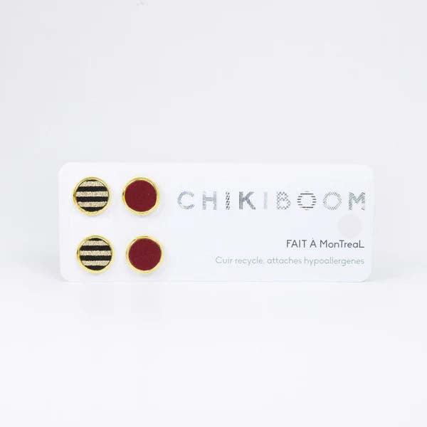 chikiboom-bouclesdoreilles-cuirrecycle-duo-or-bourgogne-rayures