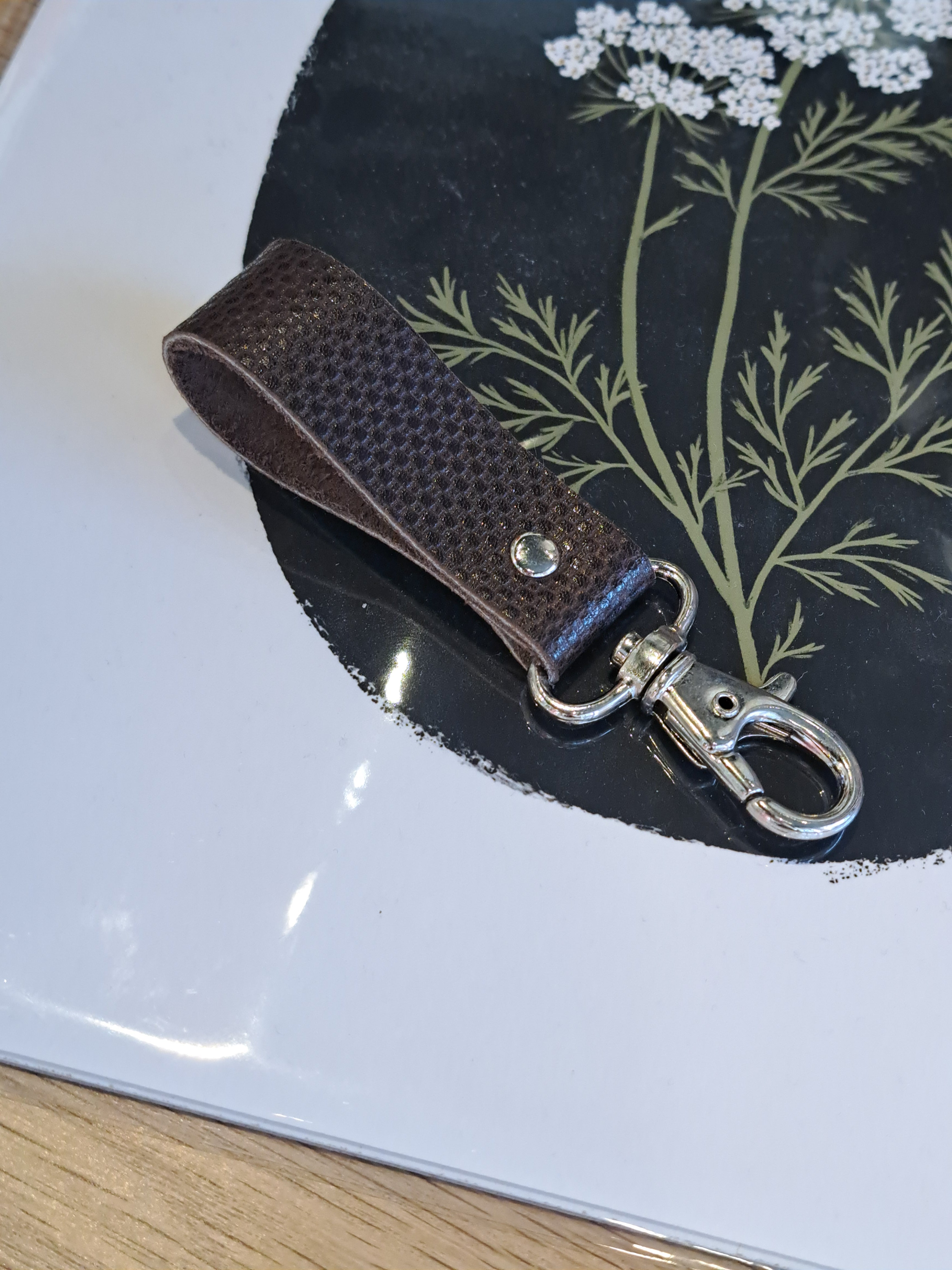 Recycled leather keychain