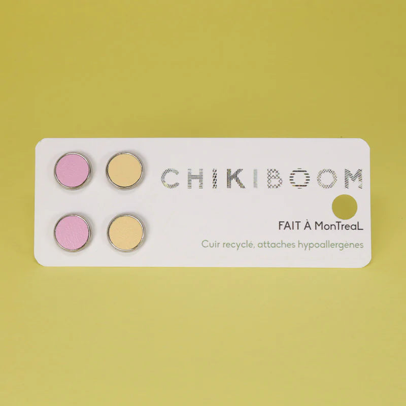 chikiboom-bouclesdoreilles-cuirrecycle-duo-rose-jaune-inox