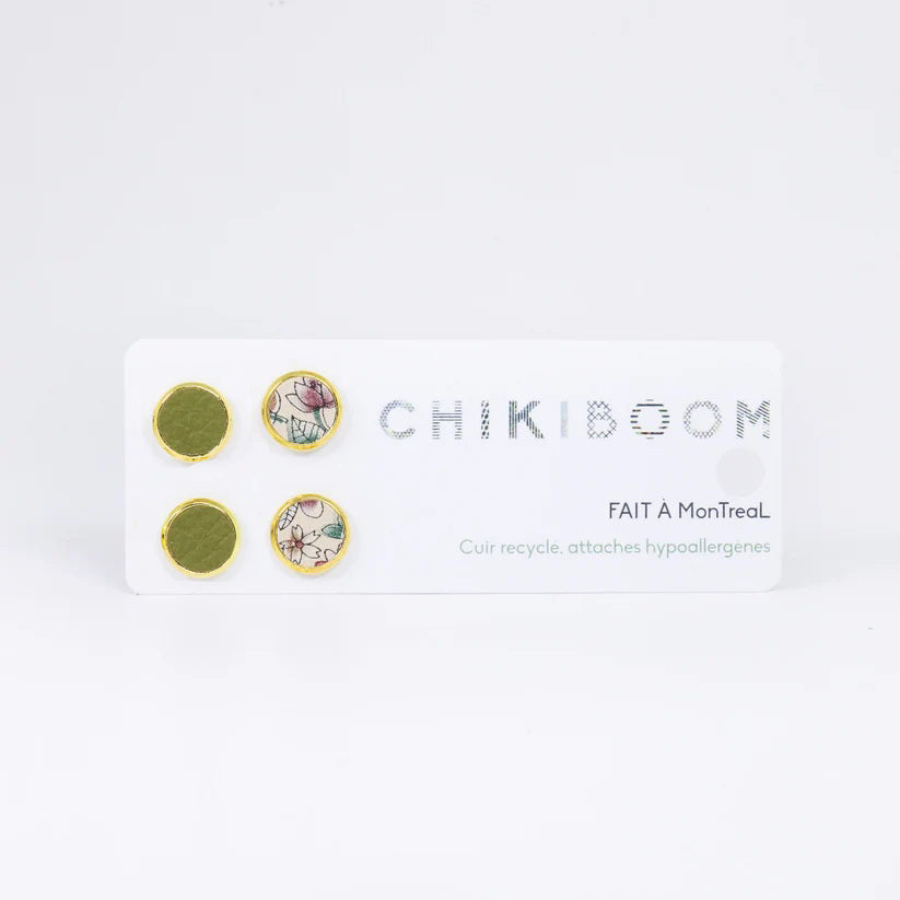 chikiboom-bouclesdoreilles-cuirrecycle-duo-vert-fleurs-or
